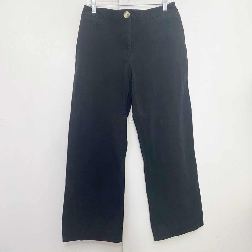 GEORGE woven twill cotton wide leg stretch pants Button zip Black 14